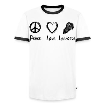 Lacrosse Routine - Men's Ringer Shirt - white/black - Front - AI Model Female 172 light (172cm) & AI Model Male 178 dark (178cm)
