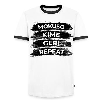 Techniques de karaté - T-shirt contrasté Homme - blanc/noir - Devant - AI Model Female 172 light (172cm) & AI Model Male 178 dark (178cm)