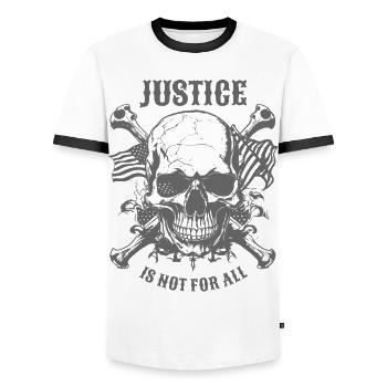 justice - Men's Ringer Shirt - white/black - Front - AI Model Female 172 light (172cm) & AI Model Male 178 dark (178cm)