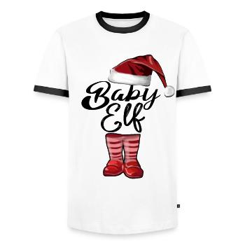 Bébé Elfe – Douce Conception de Noël - T-shirt contrasté Homme - blanc/noir - Devant - AI Model Female 172 light (172cm) & AI Model Male 178 dark (178cm)