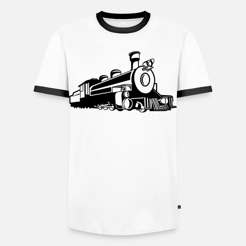 Retro Train Sketch - Men's Ringer Shirt - white/black