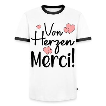 DANKESCHÖN VON HERZEN - Französisch - Männer Kontrast-T-Shirt - Weiß/Schwarz - Vorne - AI Model Female 172 light (172cm) & AI Model Male 178 dark (178cm)