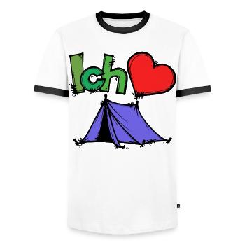 Tents Camping Camper Statement Wanderlust Heart - Men's Ringer Shirt - white/black - Front - AI Model Female 172 light (172cm) & AI Model Male 178 dark (178cm)