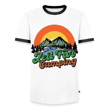 Campsite Camping Statement Mountains Camper - Men's Ringer Shirt - white/black - Front - AI Model Female 172 light (172cm) & AI Model Male 178 dark (178cm)