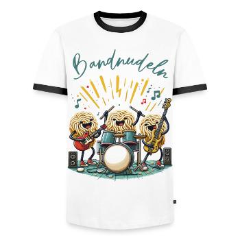 Bandnudeln Nudel Pasta Musik Musikband Wortspiel - Männer Kontrast-T-Shirt - Weiß/Schwarz - Vorne - AI Model Female 172 light (172cm) & AI Model Male 178 dark (178cm)