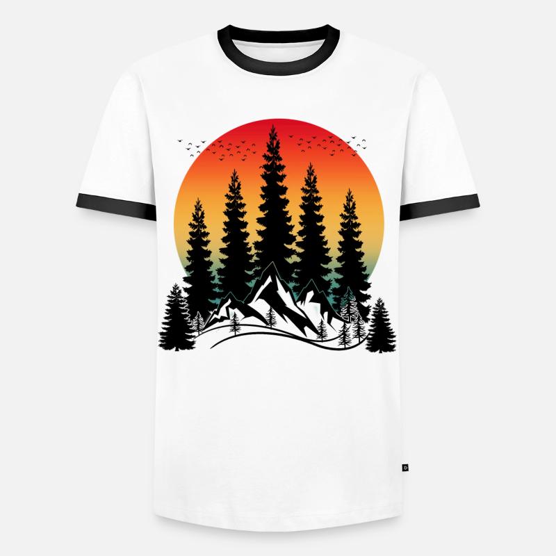 SUNSET MOUNTAIN AND TREES - Men's Ringer Shirt - white/black