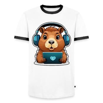Capybara with computer - Men's Ringer Shirt - white/black - Front - AI Model Female 172 light (172cm) & AI Model Male 178 dark (178cm)