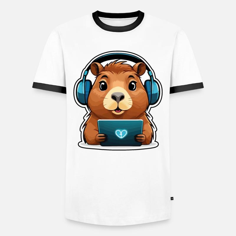 Capybara with computer - Men's Ringer Shirt - white/black