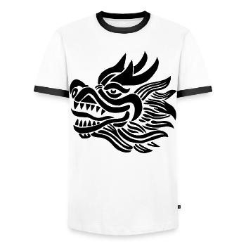 Chinese Dragon Head (Black) - Men's Ringer Shirt - white/black - Front - AI Model Female 172 light (172cm) & AI Model Male 178 dark (178cm)