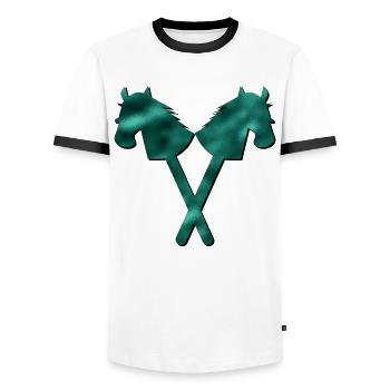 Hobby-Horsing ÉQUITATION - T-shirt contrasté Homme - blanc/noir - Devant - AI Model Female 172 light (172cm) & AI Model Male 178 dark (178cm)