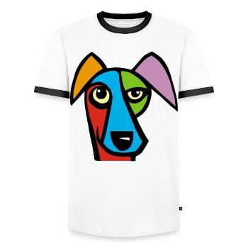 Funny Dog - Men's Ringer Shirt - white/black - Front - AI Model Female 172 light (172cm) & AI Model Male 178 dark (178cm)