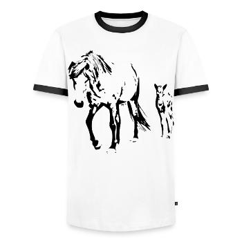 Pferde T-shirt Geschenk Reiter  - Männer Kontrast-T-Shirt - Weiß/Schwarz - Vorne - AI Model Female 172 light (172cm) & AI Model Male 178 dark (178cm)