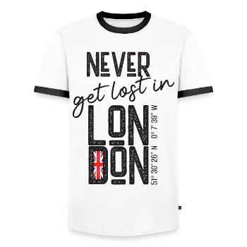 Never get lost in London - Men's Ringer Shirt - white/black - Front - AI Model Female 172 light (172cm) & AI Model Male 178 dark (178cm)