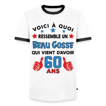 60 ans anniversaire homme cadeau humour drôle - T-shirt contrasté Homme - blanc/noir - Devant - AI Model Female 172 light (172cm) & AI Model Male 178 dark (178cm)