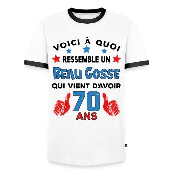 70 ans anniversaire homme cadeau humour drôle - T-shirt contrasté Homme - blanc/noir - Devant - AI Model Female 172 light (172cm) & AI Model Male 178 dark (178cm)