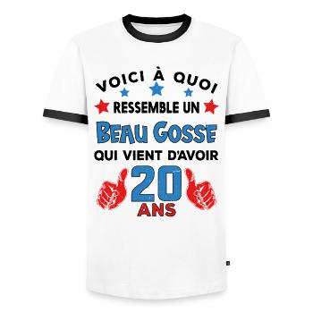20 ans anniversaire homme cadeau humour drôle - T-shirt contrasté Homme - blanc/noir - Devant - AI Model Female 172 light (172cm) & AI Model Male 178 dark (178cm)