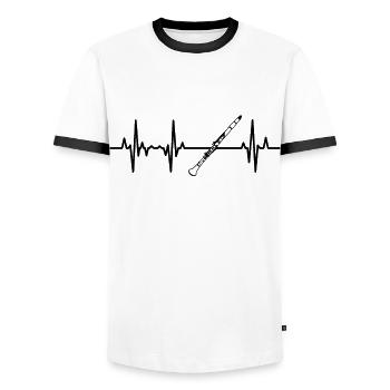 Clarinet Heartbeat ECG - Men's Ringer Shirt - white/black - Front - AI Model Female 172 light (172cm) & AI Model Male 178 dark (178cm)