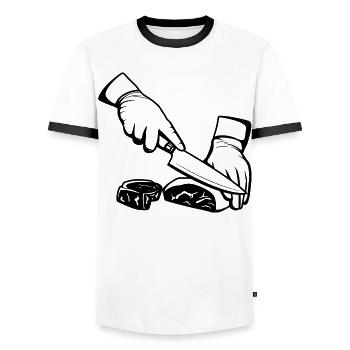 Découpe de la viande - T-shirt contrasté Homme - blanc/noir - Devant - AI Model Female 172 light (172cm) & AI Model Male 178 dark (178cm)