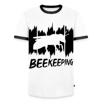 Apiculture - T-shirt contrasté Homme - blanc/noir - Devant - AI Model Female 172 light (172cm) & AI Model Male 178 dark (178cm)