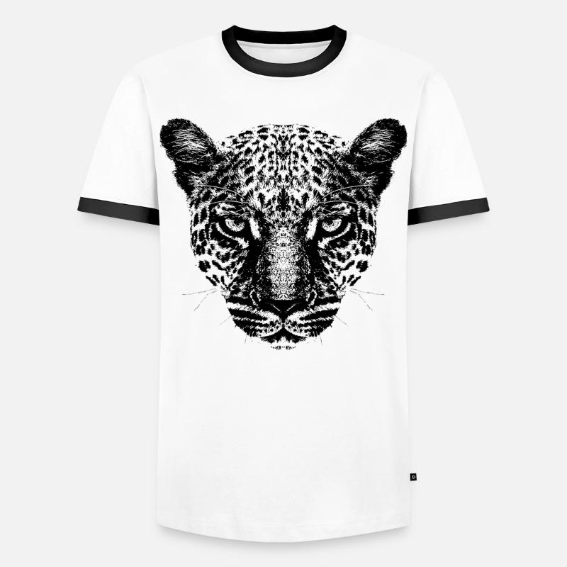 Leopard / Kopf / Schwarz - Männer Kontrast-T-Shirt - Weiß/Schwarz