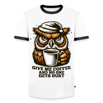 Owl Coffee Tired Gift - Men's Ringer Shirt - white/black - Front - AI Model Female 172 light (172cm) & AI Model Male 178 dark (178cm)