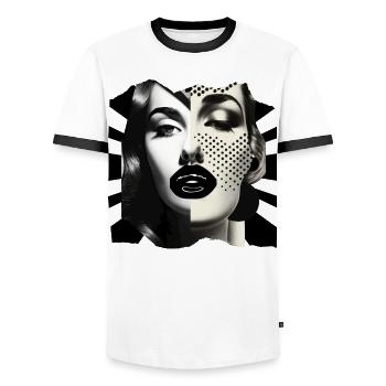 Photo collage Black & White - Men's Ringer Shirt - white/black - Front - AI Model Female 172 light (172cm) & AI Model Male 178 dark (178cm)