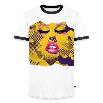 Pop Art Jaune et Rose - T-shirt contrasté Homme - blanc/noir - Devant - AI Model Female 172 light (172cm) & AI Model Male 178 dark (178cm)
