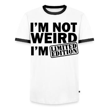 Édition limitée. Pas bizarre mais édition limitée * - T-shirt contrasté Homme - blanc/noir - Devant - AI Model Female 172 light (172cm) & AI Model Male 178 dark (178cm)