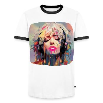 Pop Art & Musique - T-shirt contrasté Homme - blanc/noir - Devant - AI Model Female 172 light (172cm) & AI Model Male 178 dark (178cm)