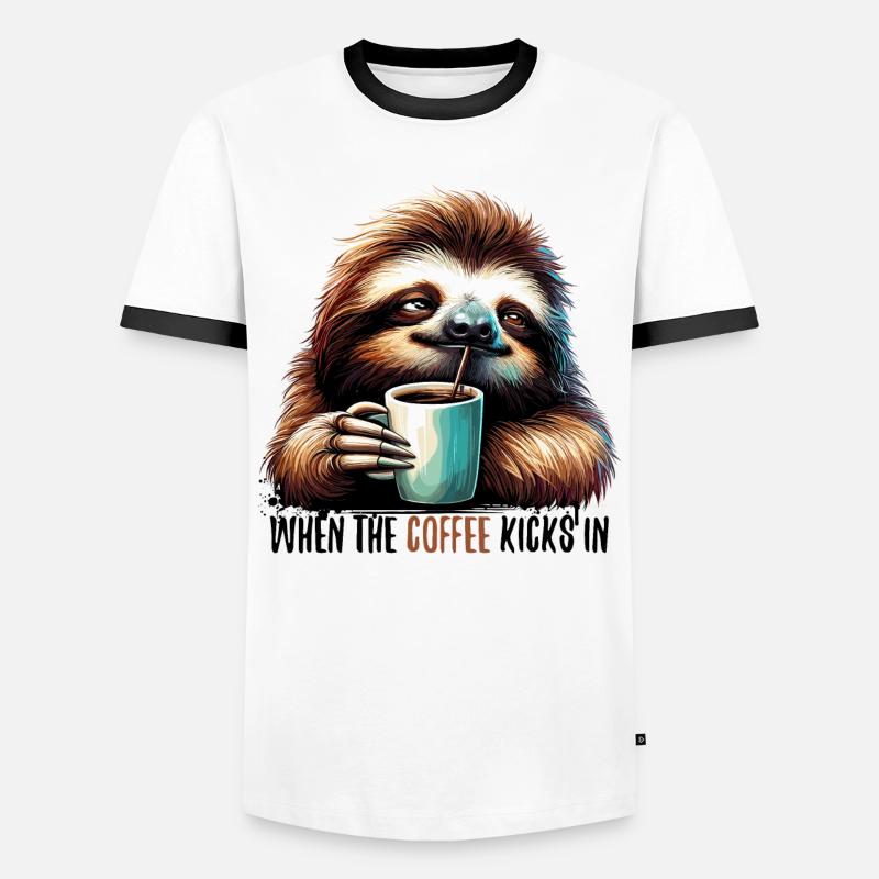 Faultier Kaffee kickt Geschenk - Männer Kontrast-T-Shirt - Weiß/Schwarz
