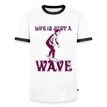 Das Leben ist nur eine Welle - Männer Kontrast-T-Shirt - Weiß/Schwarz - Vorne - AI Model Female 172 light (172cm) & AI Model Male 178 dark (178cm)