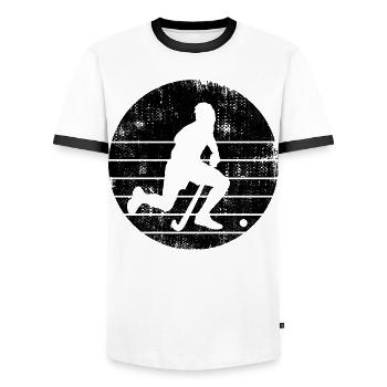 Field Hockey Player - Men's Ringer Shirt - white/black - Front - AI Model Female 172 light (172cm) & AI Model Male 178 dark (178cm)
