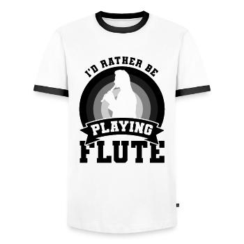 Flute Player Joke - Men's Ringer Shirt - white/black - Front - AI Model Female 172 light (172cm) & AI Model Male 178 dark (178cm)