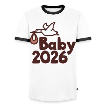 Stork Baby 2026 - Men's Ringer Shirt - white/black - Front - AI Model Female 172 light (172cm) & AI Model Male 178 dark (178cm)