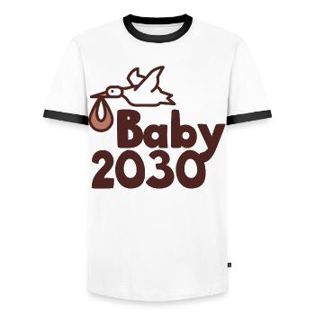 Stork Baby 2030 - Men's Ringer Shirt - white/black - Front - AI Model Female 172 light (172cm) & AI Model Male 178 dark (178cm)