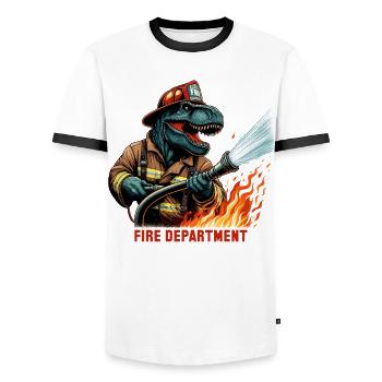 Fire Brigade T-Rex Gift - Men's Ringer Shirt - white/black - Front - AI Model Female 172 light (172cm) & AI Model Male 178 dark (178cm)
