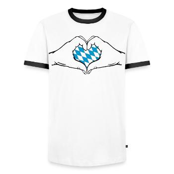 Bavaria Flag Hands Heart Shape - Men's Ringer Shirt - white/black - Front - AI Model Female 172 light (172cm) & AI Model Male 178 dark (178cm)