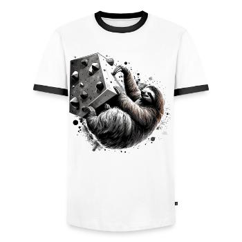 Bouldering Sloth Gift - Men's Ringer Shirt - white/black - Front - AI Model Female 172 light (172cm) & AI Model Male 178 dark (178cm)