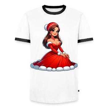 Ded Moroz Snegurotschka russischer Weihnachtsmann - Männer Kontrast-T-Shirt - Weiß/Schwarz - Vorne - AI Model Female 172 light (172cm) & AI Model Male 178 dark (178cm)