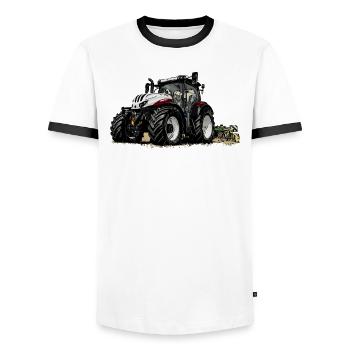 Tracteur Steyr 6145 avec charrue - T-shirt contrasté Homme - blanc/noir - Devant - AI Model Female 172 light (172cm) & AI Model Male 178 dark (178cm)