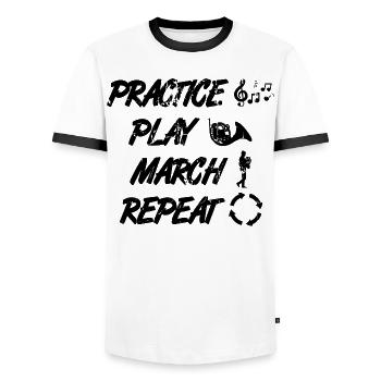 Routine du joueur de cor français - T-shirt contrasté Homme - blanc/noir - Devant - AI Model Female 172 light (172cm) & AI Model Male 178 dark (178cm)