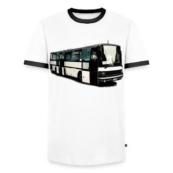 Setra Bus Setra S215 UL with open doors - Men's Ringer Shirt - white/black - Front - AI Model Female 172 light (172cm) & AI Model Male 178 dark (178cm)
