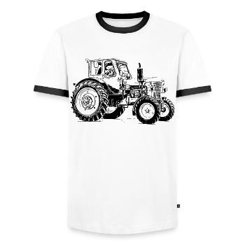 Belarus MTS 50 - Männer Kontrast-T-Shirt - Weiß/Schwarz - Vorne - AI Model Female 172 light (172cm) & AI Model Male 178 dark (178cm)