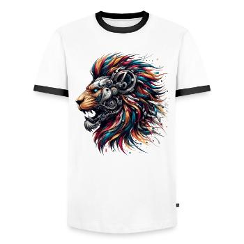 Lion Cyborg Robot Page Gift - Men's Ringer Shirt - white/black - Front - AI Model Female 172 light (172cm) & AI Model Male 178 dark (178cm)