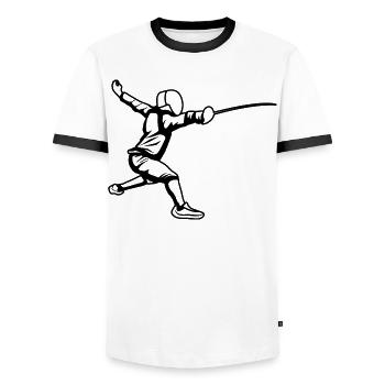Fechter Skizze - Männer Kontrast-T-Shirt - Weiß/Schwarz - Vorne - AI Model Female 172 light (172cm) & AI Model Male 178 dark (178cm)