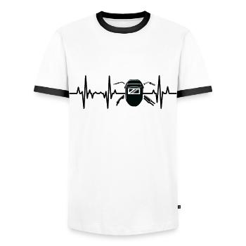 Welding machine ECG - Men's Ringer Shirt - white/black - Front - AI Model Female 172 light (172cm) & AI Model Male 178 dark (178cm)