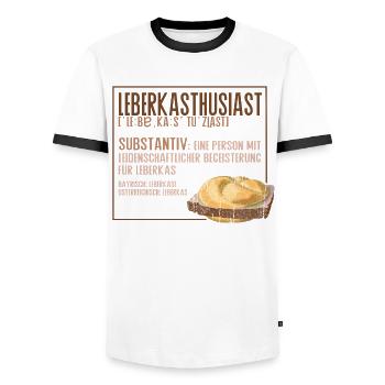 Austrian Bavarian Leberkas Enthusiast - Men's Ringer Shirt - white/black - Front - AI Model Female 172 light (172cm) & AI Model Male 178 dark (178cm)