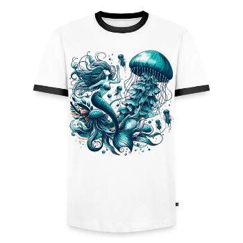 Meerjungfrau Nixe Quallen Qualle Geschenk - Männer Kontrast-T-Shirt - Weiß/Schwarz - Vorne - AI Model Female 172 light (172cm) & AI Model Male 178 dark (178cm)