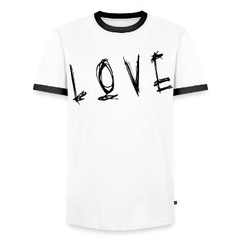 HERZ. PAAR. ICH HABE GERADE GEHEIRATET. Junggesellinnenabschied. VALENTINSTAG. - Männer Kontrast-T-Shirt - Weiß/Schwarz - Vorne - AI Model Female 172 light (172cm) & AI Model Male 178 dark (178cm)
