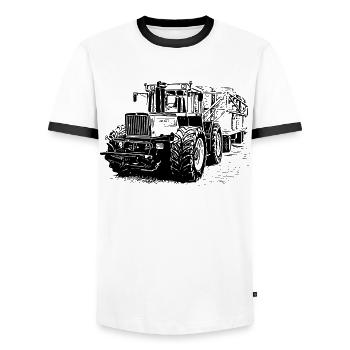 Alter MB trac 1300 TRAKTOR mit Strohanhänger - Männer Kontrast-T-Shirt - Weiß/Schwarz - Vorne - AI Model Female 172 light (172cm) & AI Model Male 178 dark (178cm)